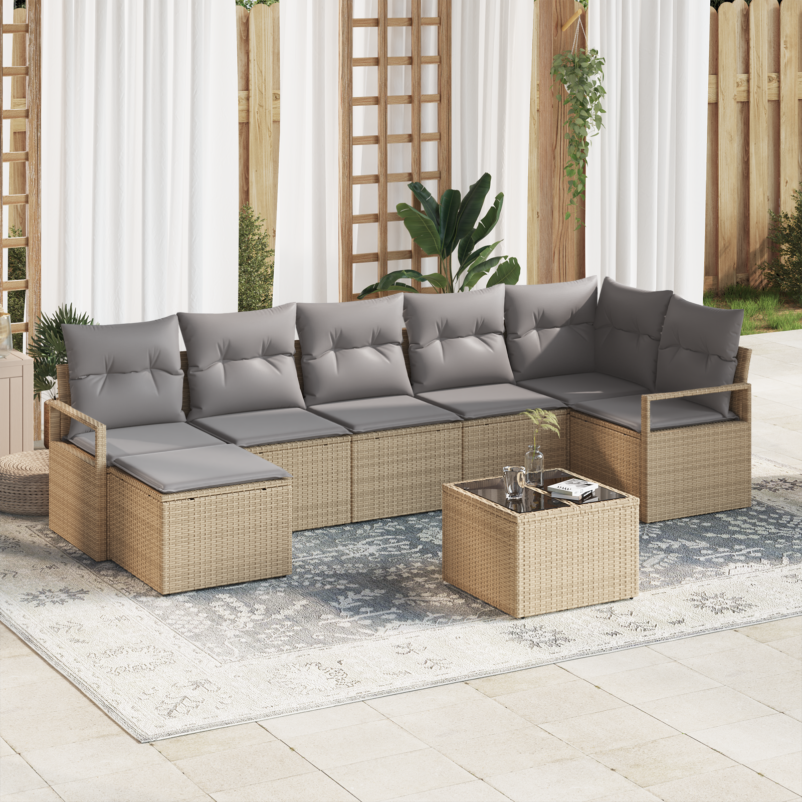 Thumbnail - vidaXL 8 Stück Garten Sofa Set mit Kissen Schwarz Poly Rattan