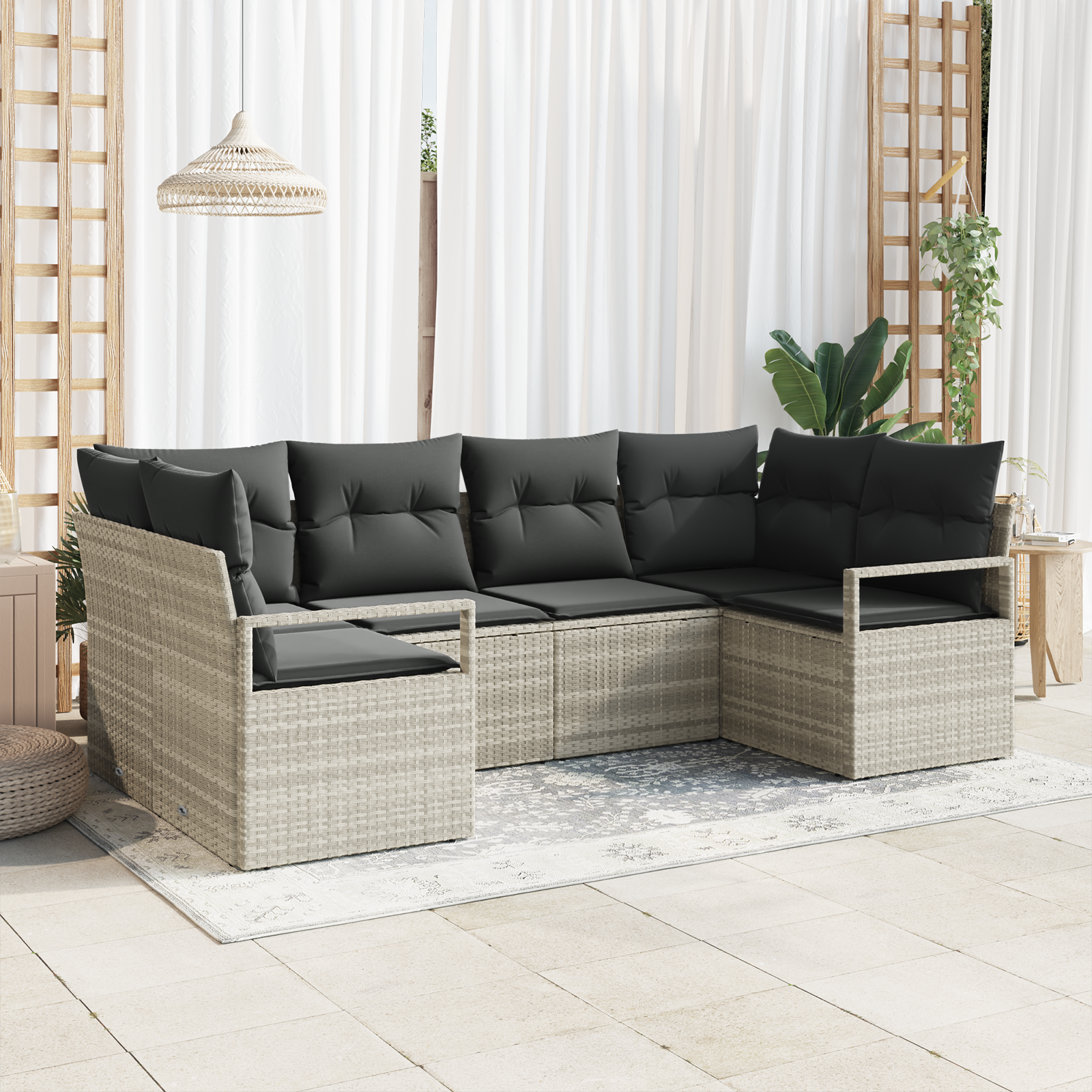 Thumbnail - vidaXL 6 Stück Garten-Sofa-Set mit Kissen Hellgrau Poly-Rattan