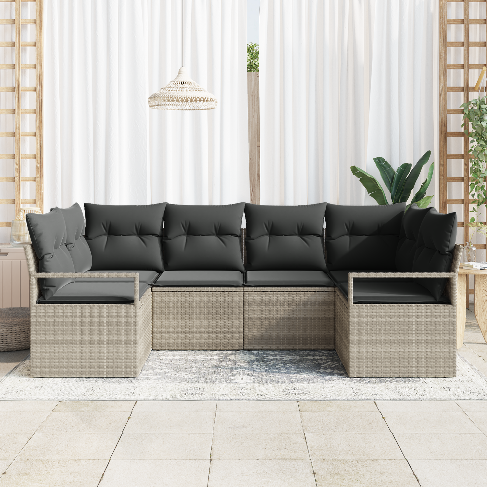 Thumbnail - vidaXL 6 Stück Garten-Sofa-Set mit Kissen Hellgrau Poly-Rattan