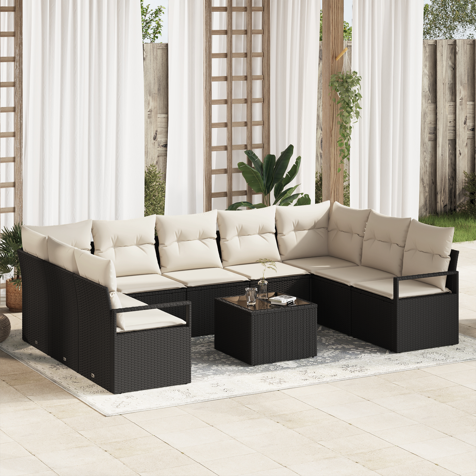 Thumbnail - vidaXL 9-teilige Garten-Sofa-Set mit Kissen braunes Poly-Rattan