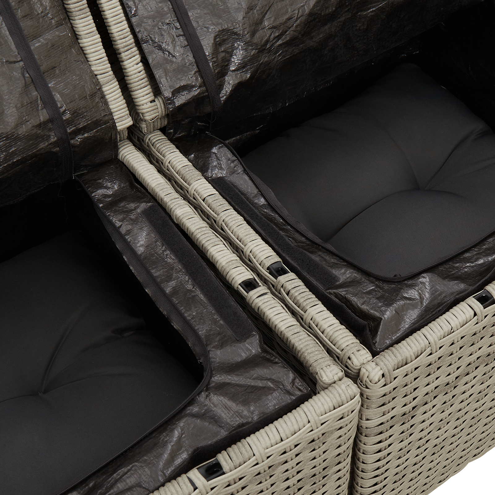 10 dalių sodo sofa rinkinys su pagalvėlėmis, pilka poli ratanas - Image 9