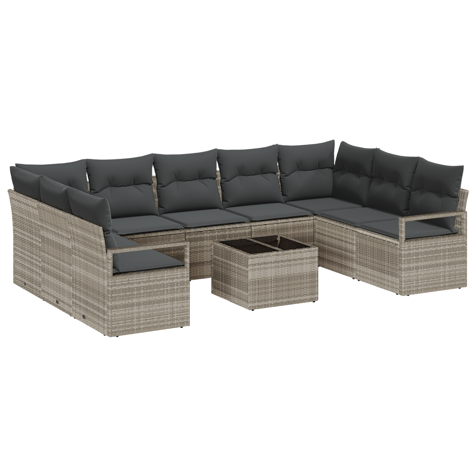10 dalių sodo sofa rinkinys su pagalvėlėmis, pilka poli ratanas - Image 2