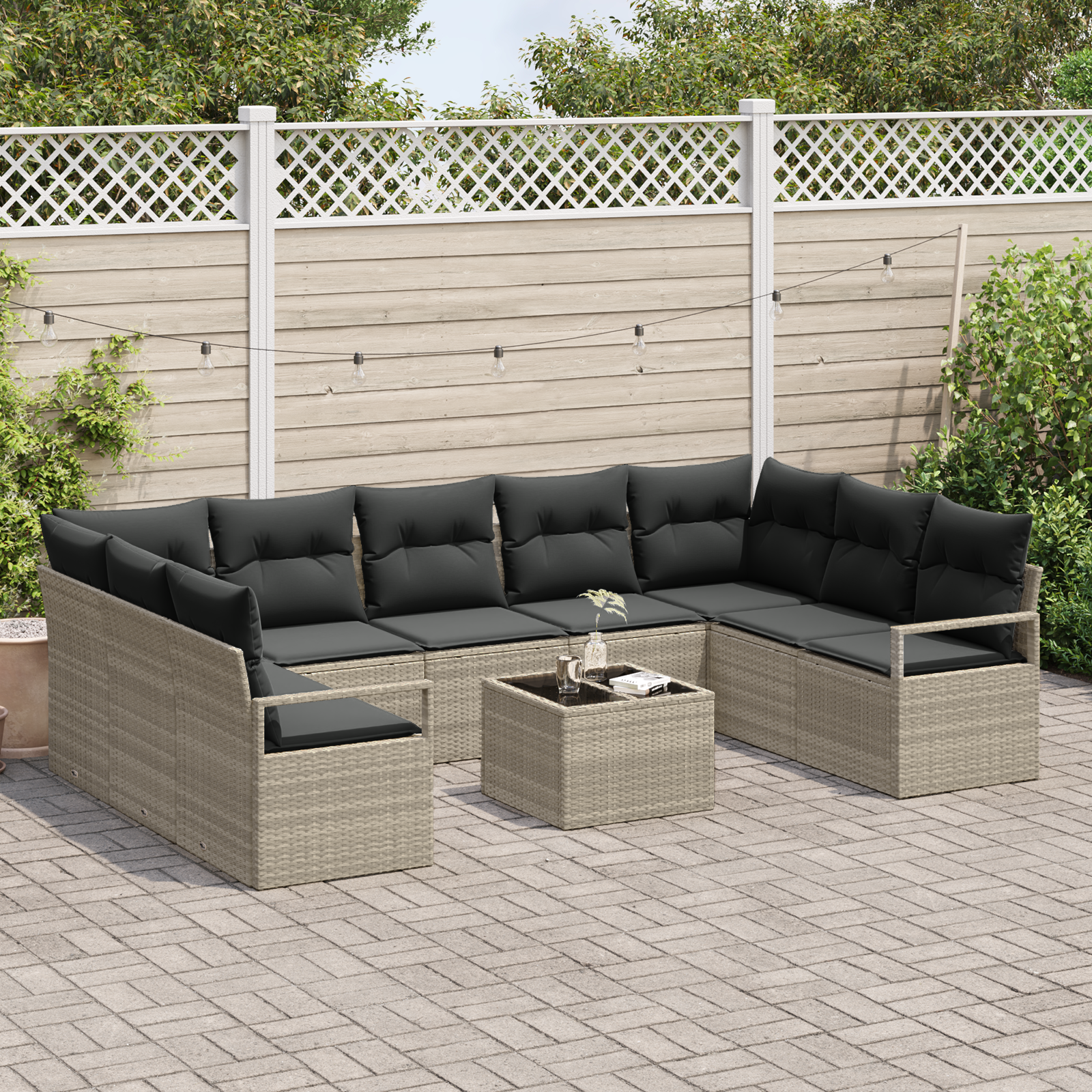 10 dalių sodo sofa rinkinys su pagalvėlėmis, pilka poli ratanas - Image 3
