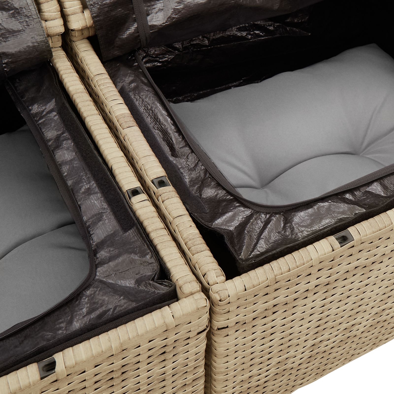 Conjunto de Sofás de Jardim 7 Peças com Almofadas Bege Rattan PE