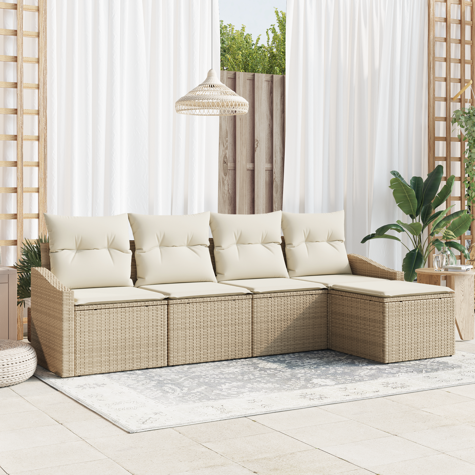 5-tlg. Garten-Essgruppe mit Kissen Beige Poly Rattan - Your Garden Eden