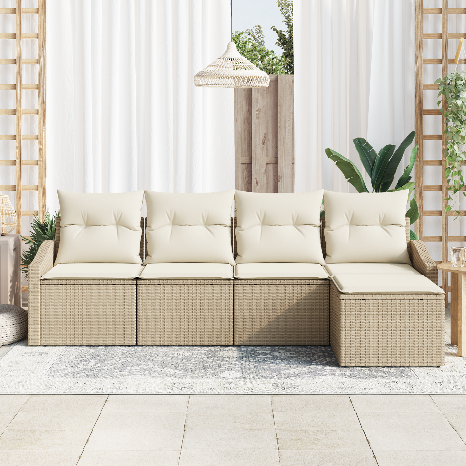 5-tlg. Garten-Essgruppe mit Kissen Beige Poly Rattan - Gartenmöbel - Your Garden Eden