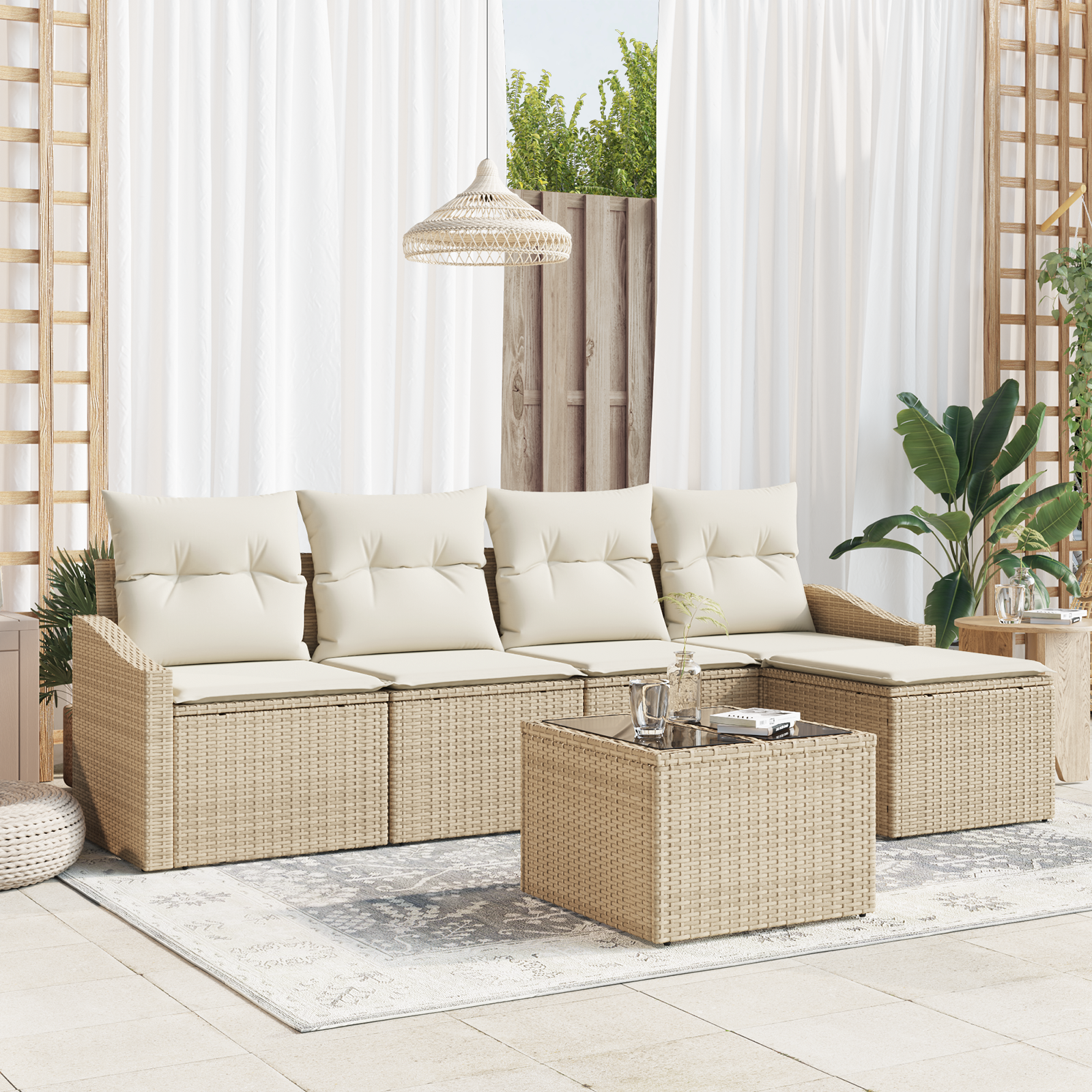6-tlg. Garten-Essgruppe mit Kissen Braun Poly Rattan - Your Garden Eden