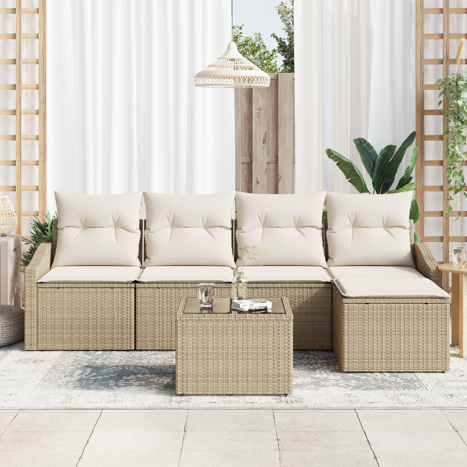 6-tlg. Garten-Essgruppe mit Kissen Braun Poly Rattan - Gartenmöbel - Your Garden Eden
