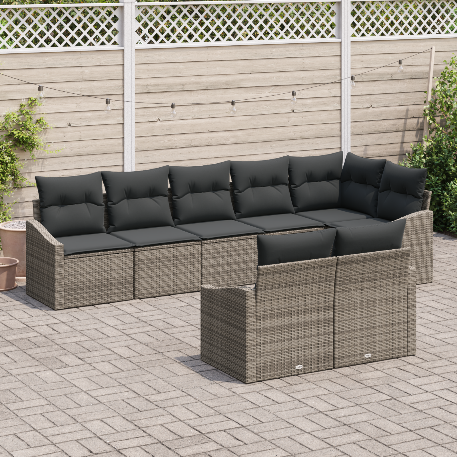 Set da pranzo da giardino da 8 pezzi con cuscini grigio polirattan