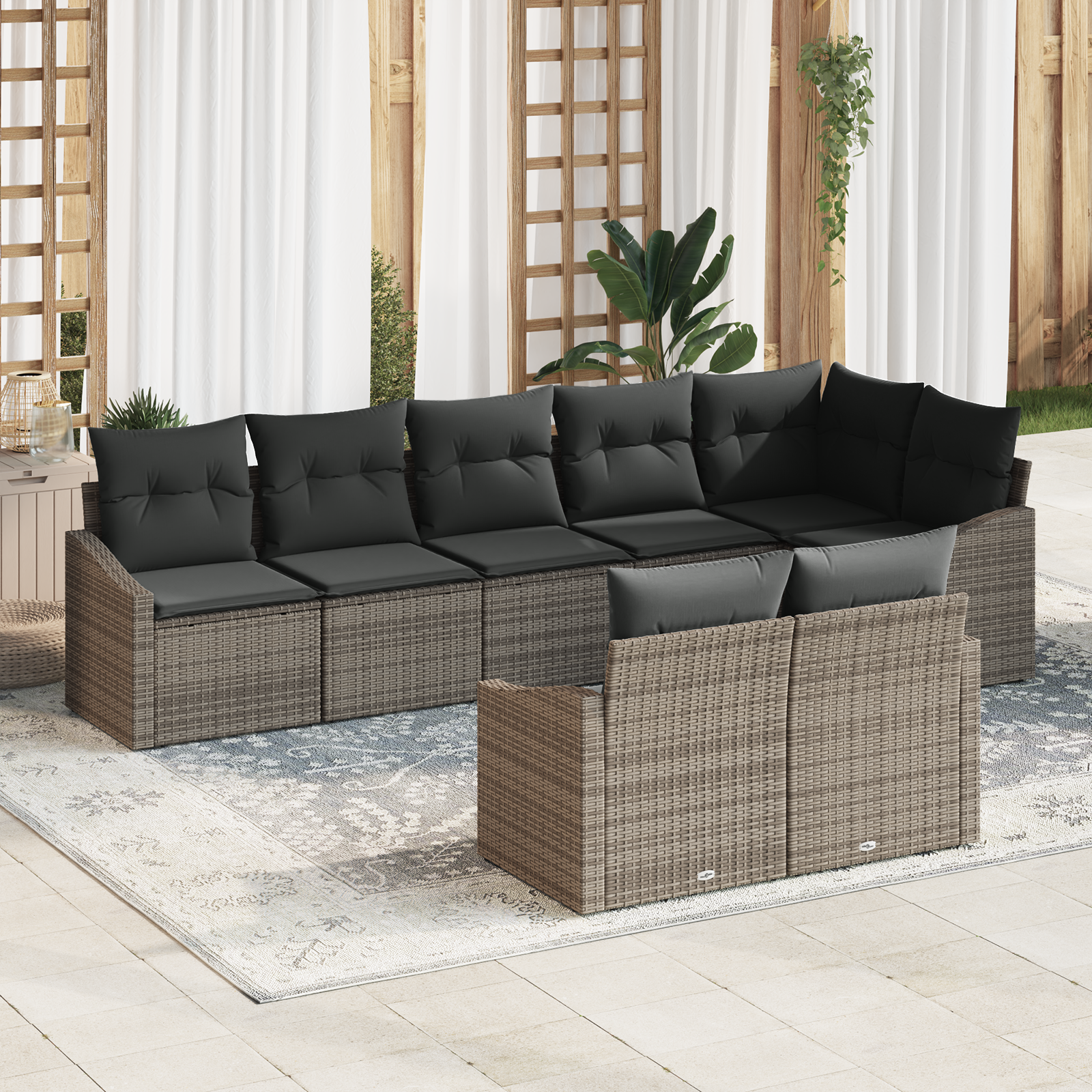 Thumbnail - vidaXL 8-tlg. Garten-Essgruppe mit Kissen Grau Poly Rattan