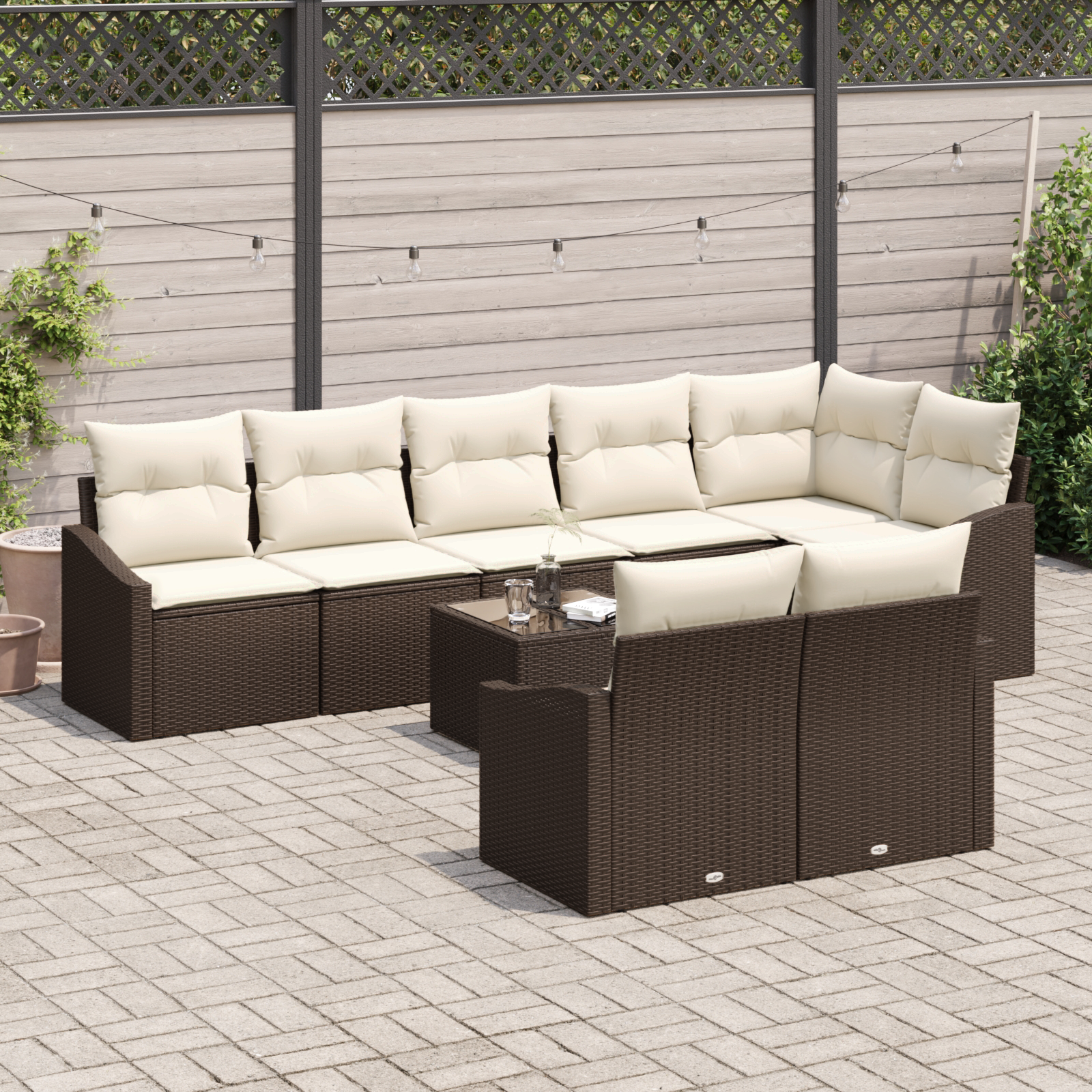 Conjunto de Jantar para Jardim com 8 Peças e Almofadas Cinza em Rattan Sintético