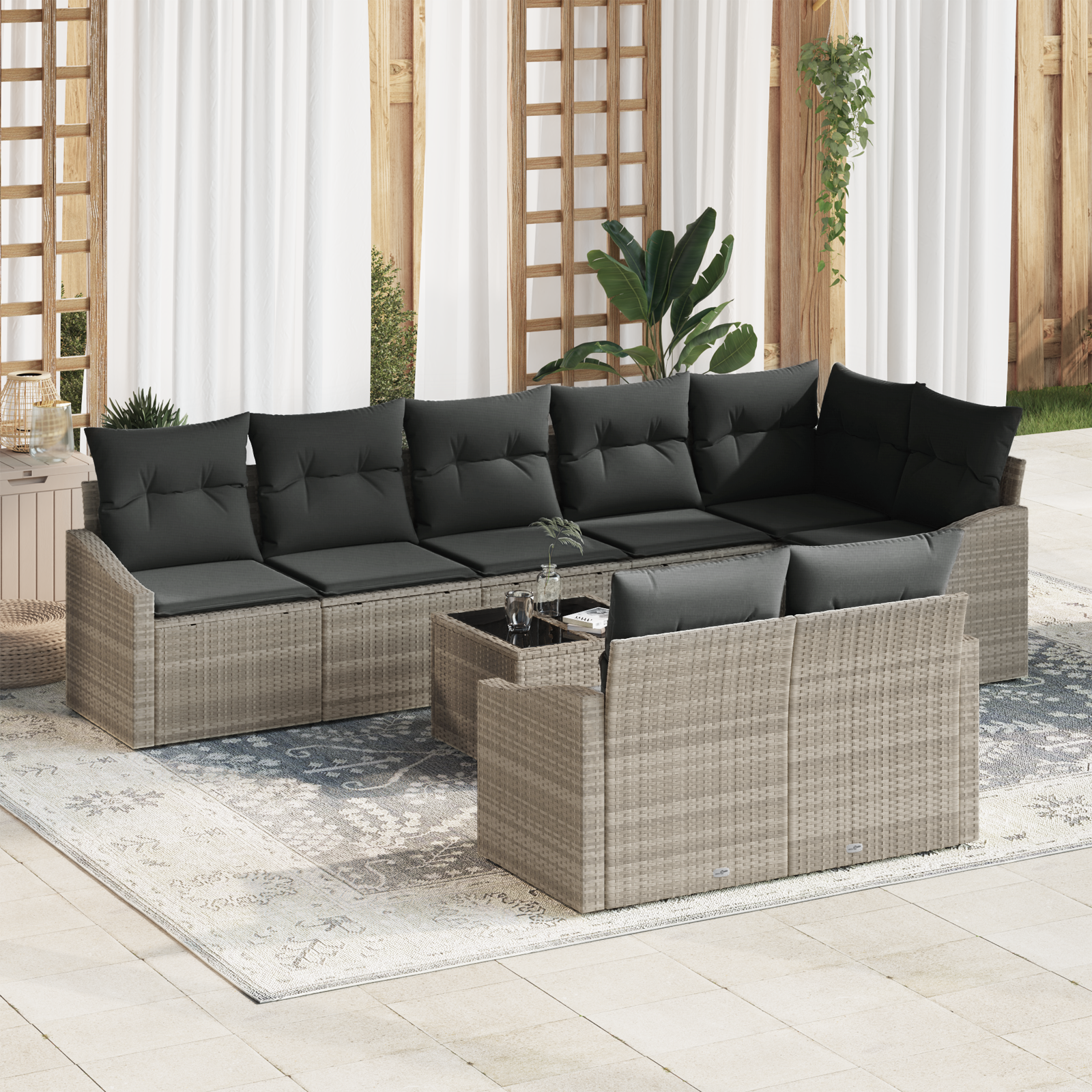 9-teiliges Garten-Esszimmer-Set mit Kissen Braun Poly-Rattan - Your Garden Eden