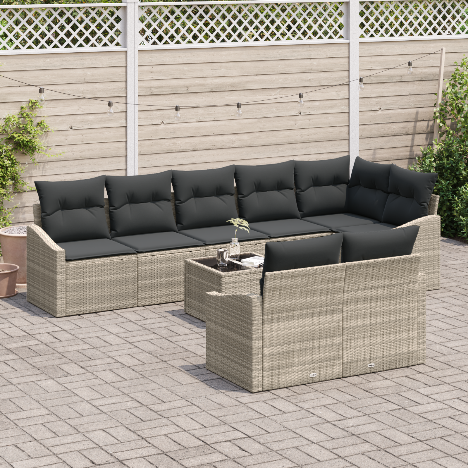 9-teiliges Garten-Esszimmer-Set mit Kissen Braun Poly-Rattan - Gartenmöbel - Your Garden Eden