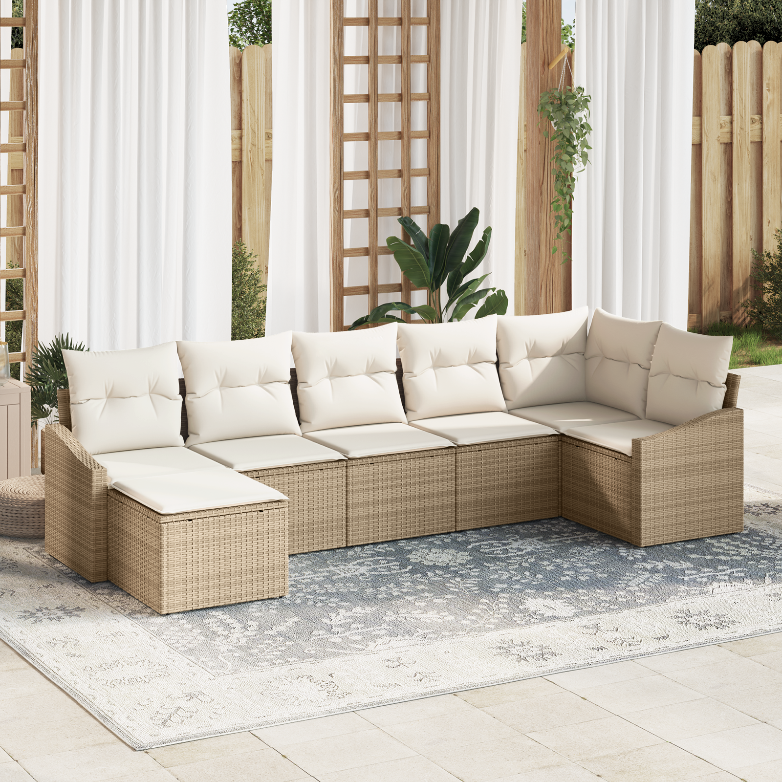 7-teiliges Garten Essset mit Kissen Beige Poly Rattan - Your Garden Eden