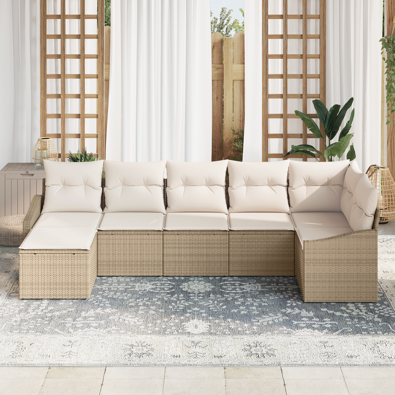 7-teiliges Garten Essset mit Kissen Beige Poly Rattan - Gartenmöbel - Your Garden Eden