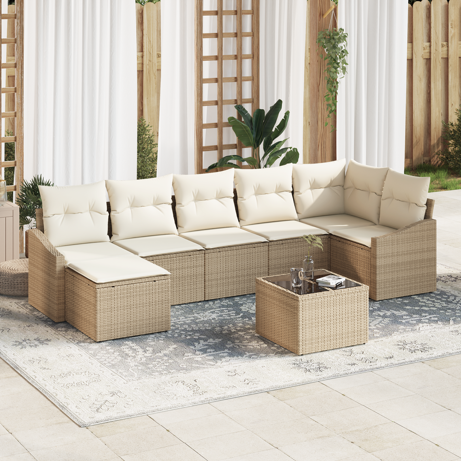8-teilige Garten Essgruppe mit Kissen Braun Poly Rattan - Your Garden Eden