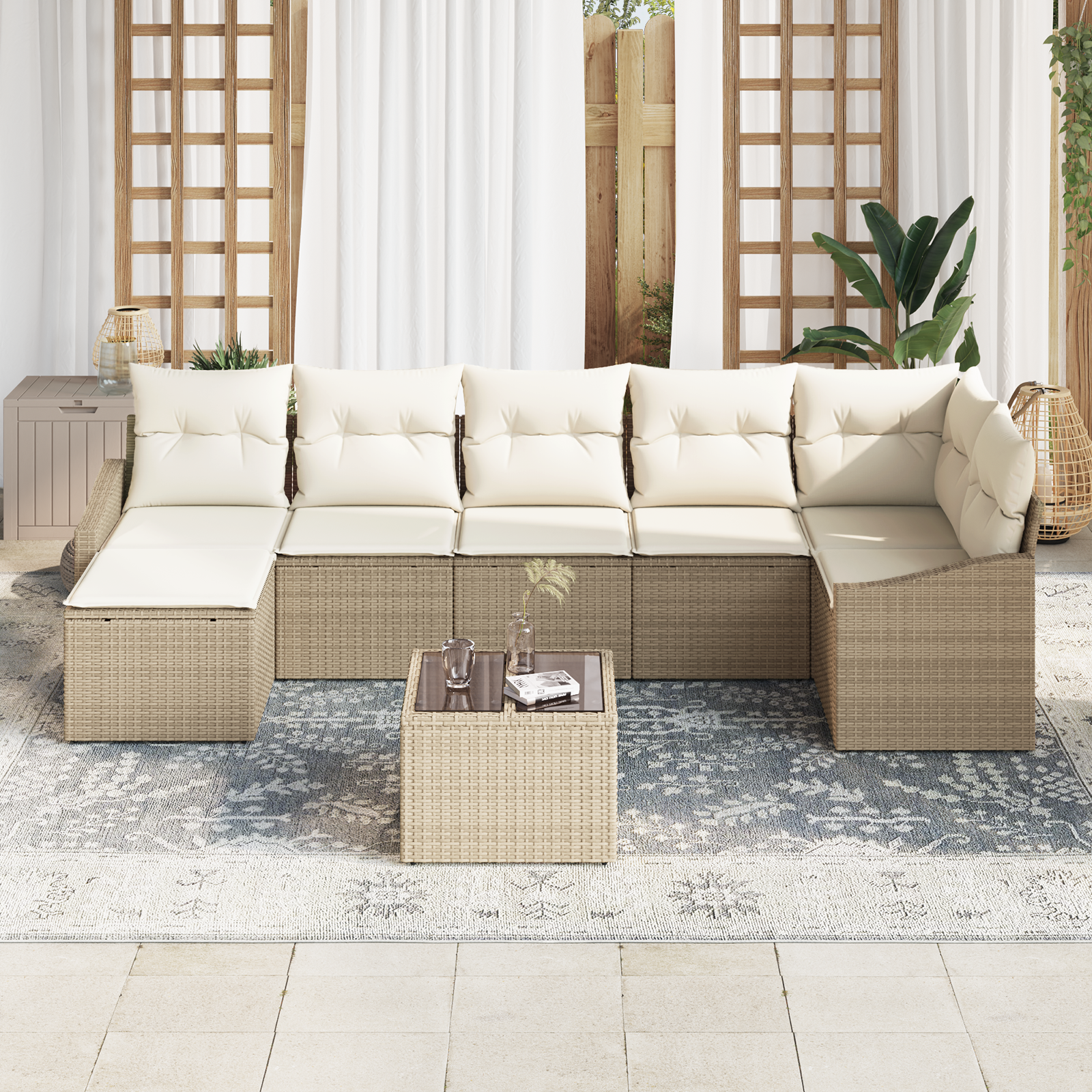 8-teilige Garten Essgruppe mit Kissen Braun Poly Rattan - Gartenmöbel - Your Garden Eden