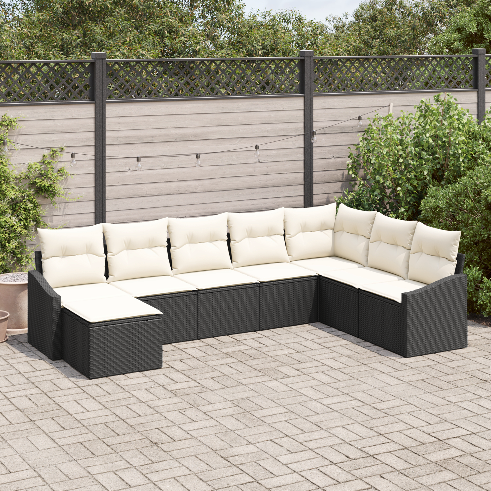 Thumbnail - vidaXL 8-tlg. Garten-Essgruppe mit Kissen Schwarz Poly Rattan