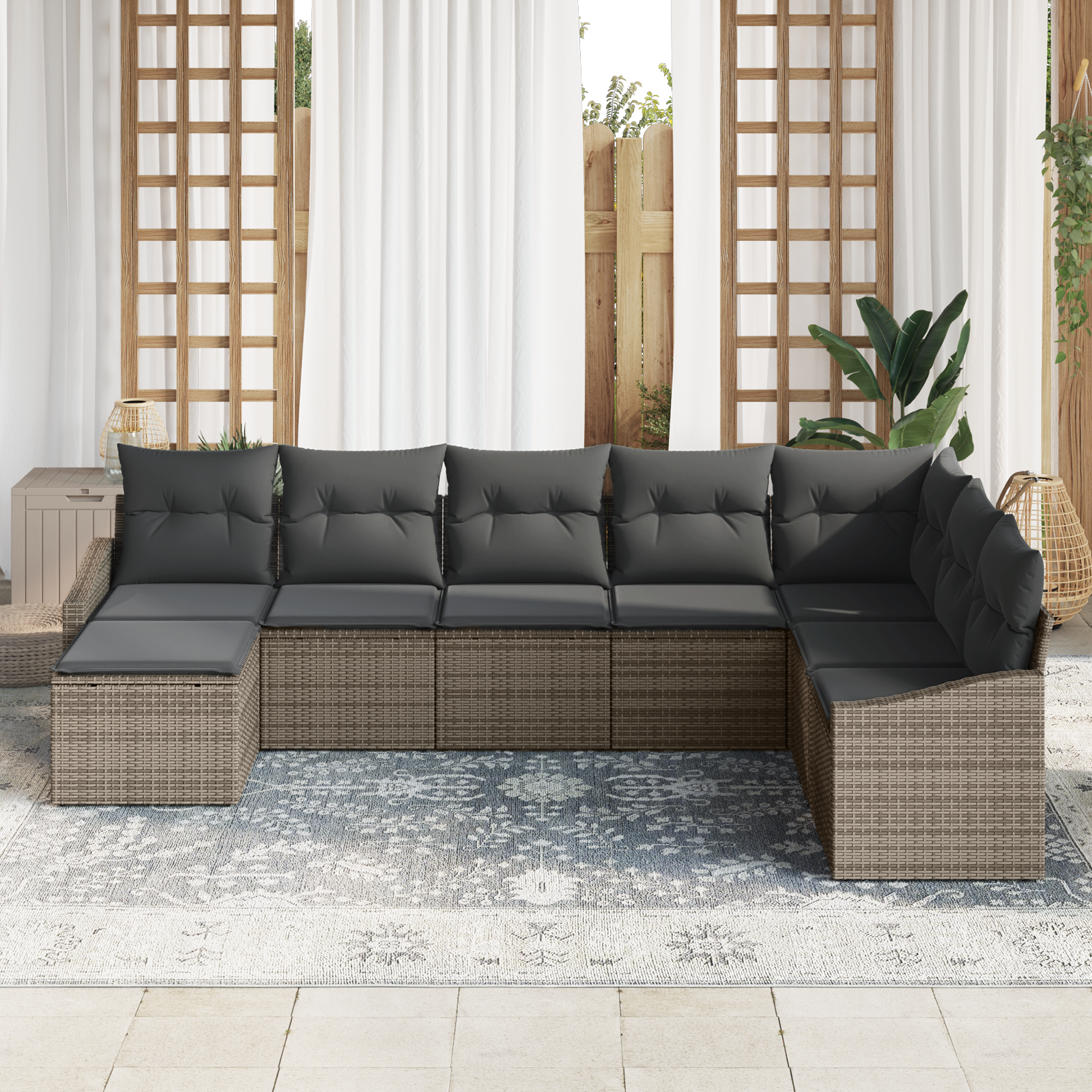 Thumbnail - vidaXL 8-tlg. Garten-Essgruppe mit Kissen Grau Poly Rattan