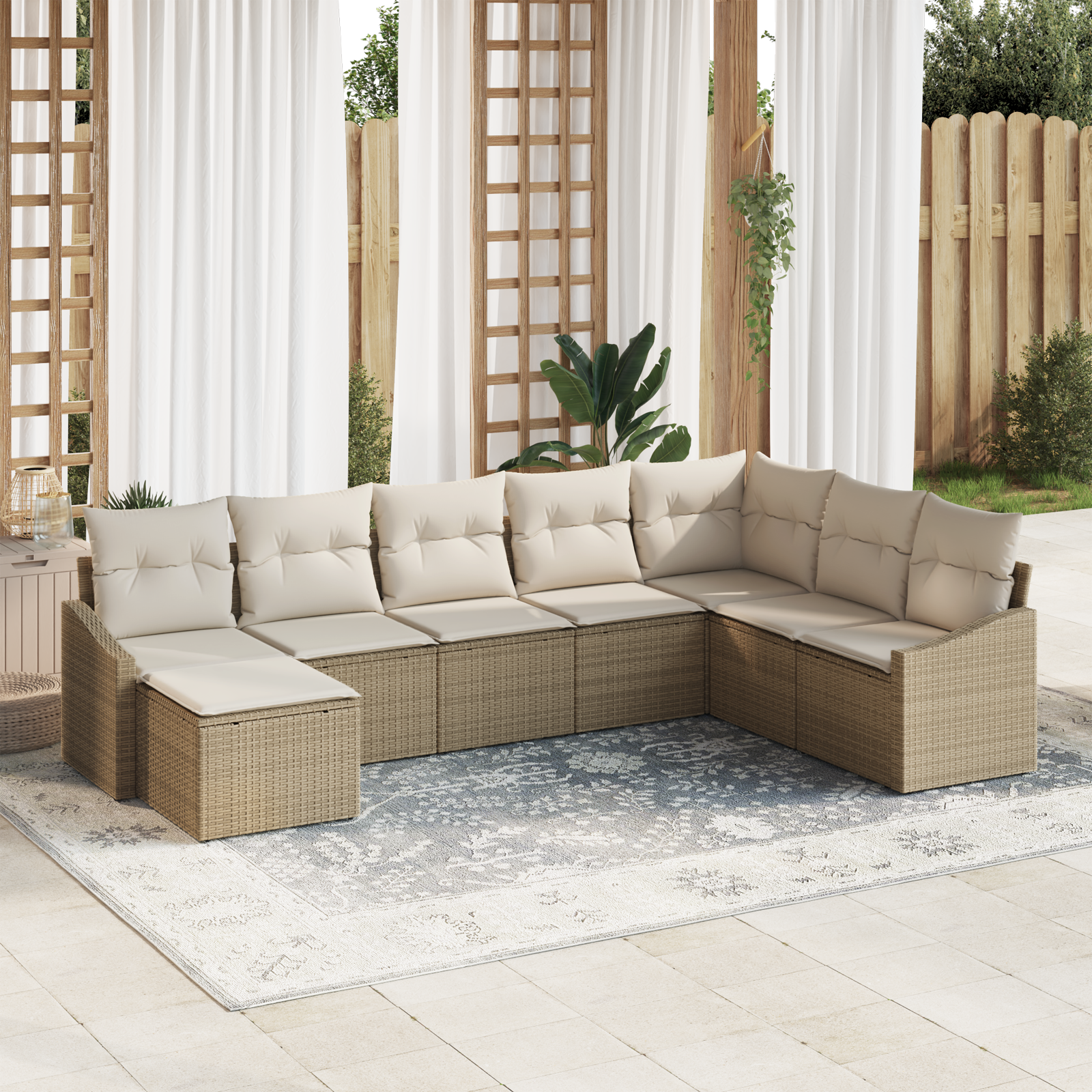 8-tlg. Garten-Essgruppe mit Kissen Beige Poly Rattan - Your Garden Eden