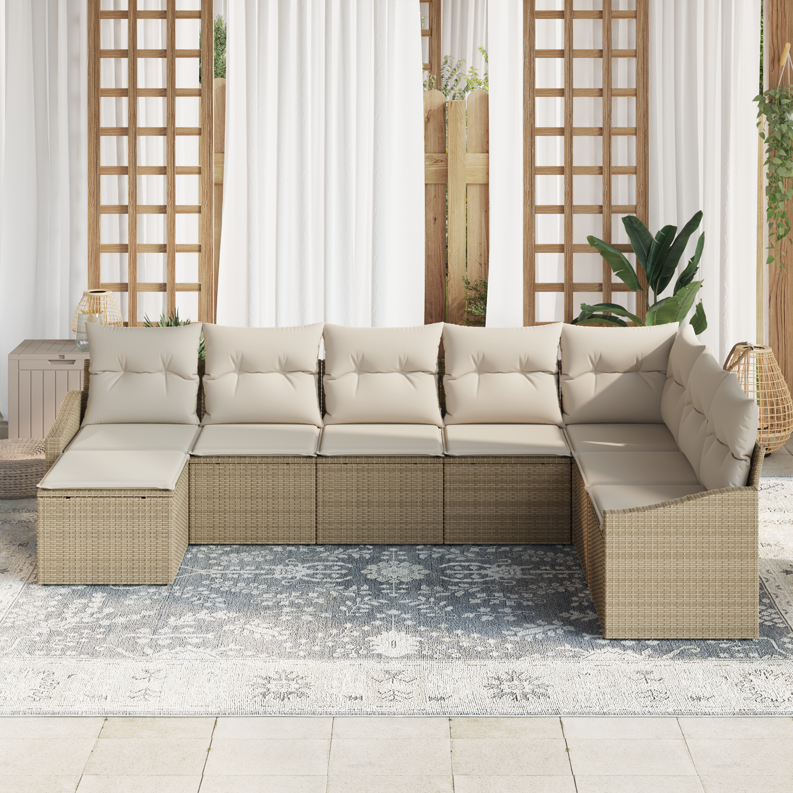 8-tlg. Garten-Essgruppe mit Kissen Beige Poly Rattan - Gartenmöbel - Your Garden Eden