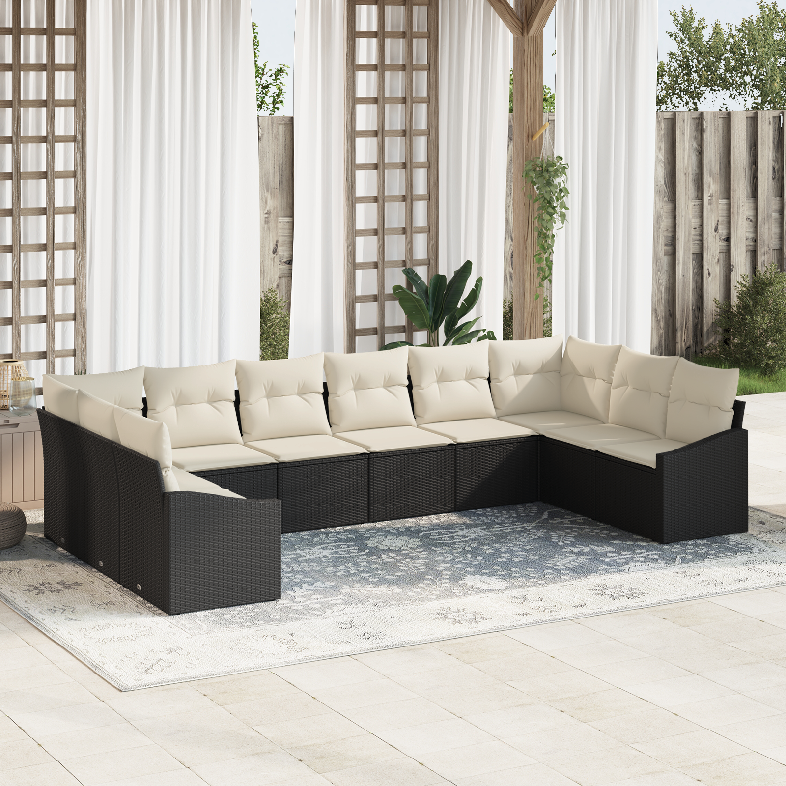 Thumbnail - vidaXL 10-tlg. Garten-Essgruppe mit Kissen Schwarz Poly Rattan