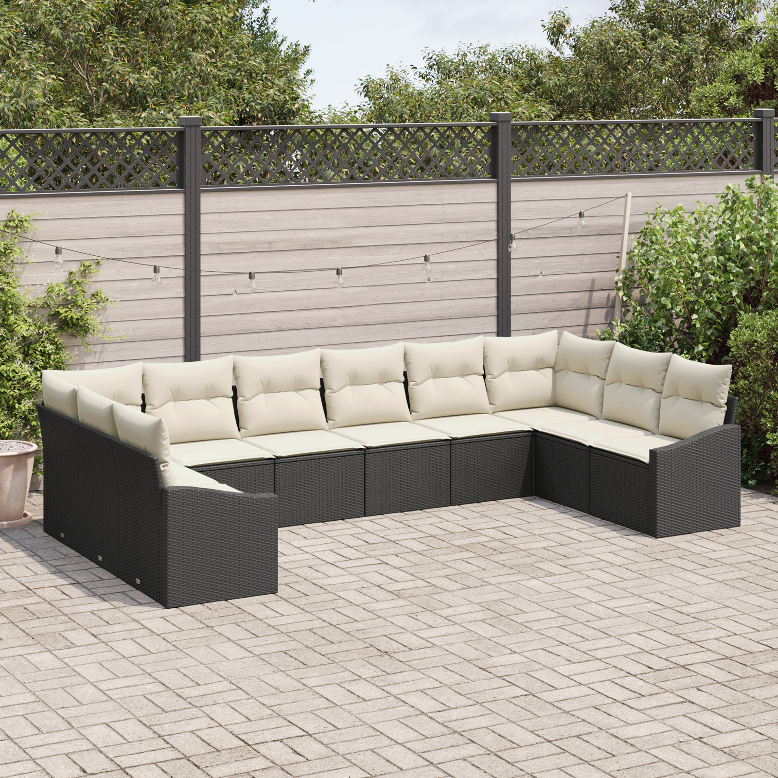 Thumbnail - vidaXL 10-tlg. Garten-Essgruppe mit Kissen Schwarz Poly Rattan