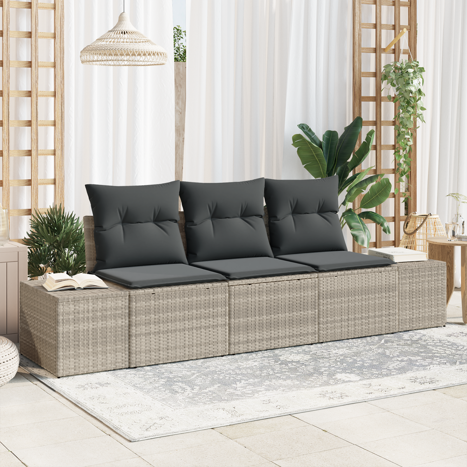 Thumbnail - vidaXL 3-tlg. Garten-Sofagarnitur mit Kissen Hellgrau Poly Rattan