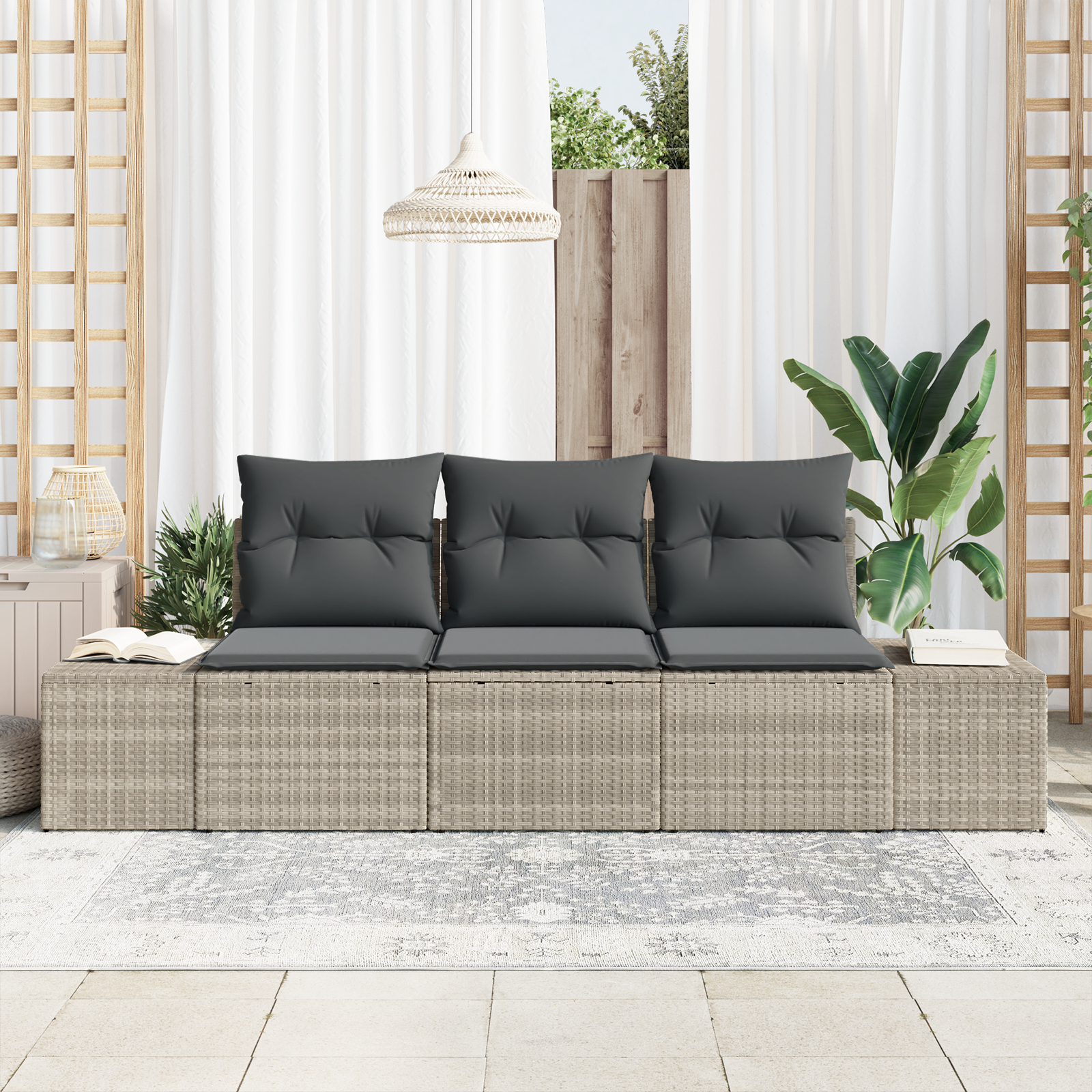 Thumbnail - vidaXL 3-tlg. Garten-Sofagarnitur mit Kissen Hellgrau Poly Rattan