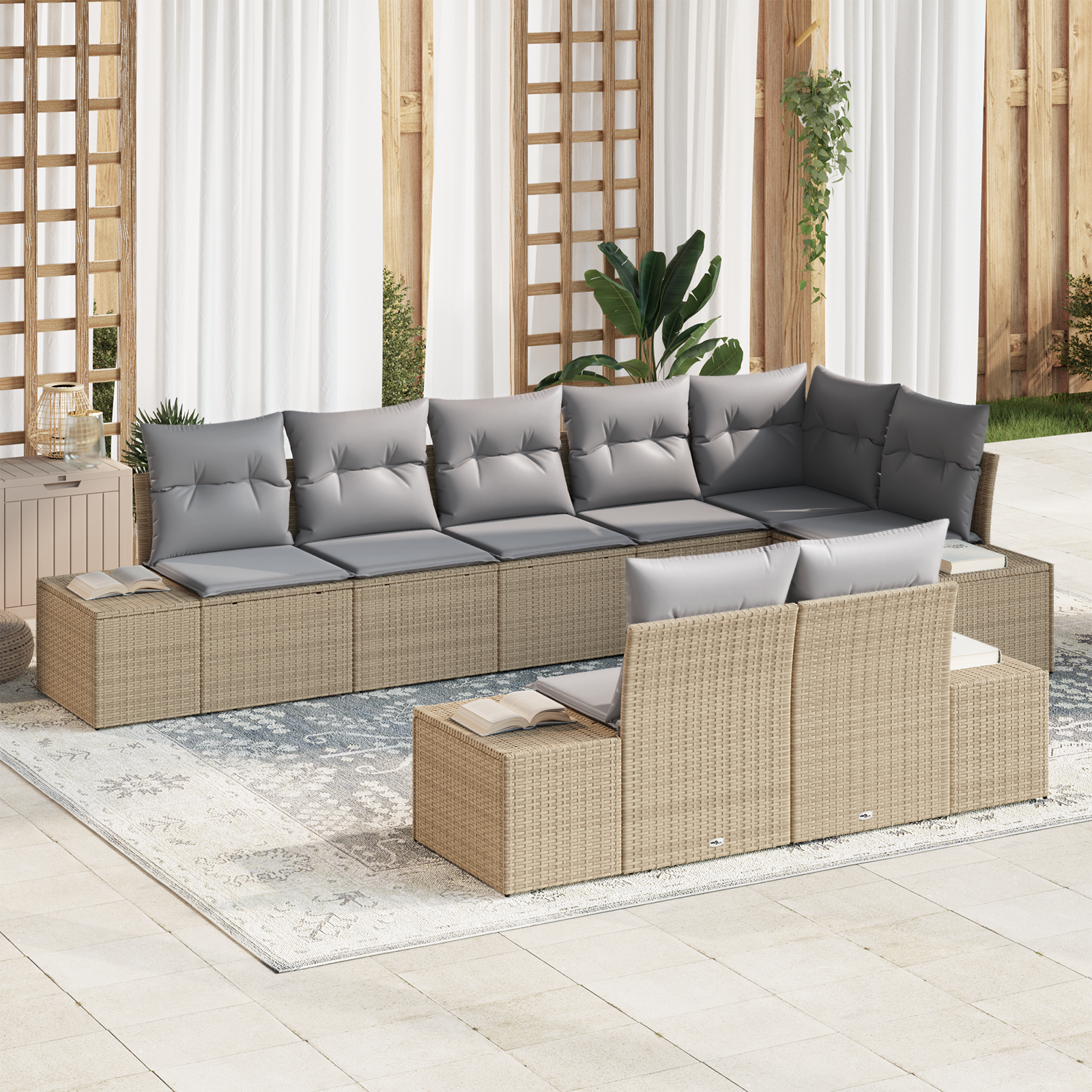 Set Divano Giardino 8 Pezzi con Cuscini Beige Rattan