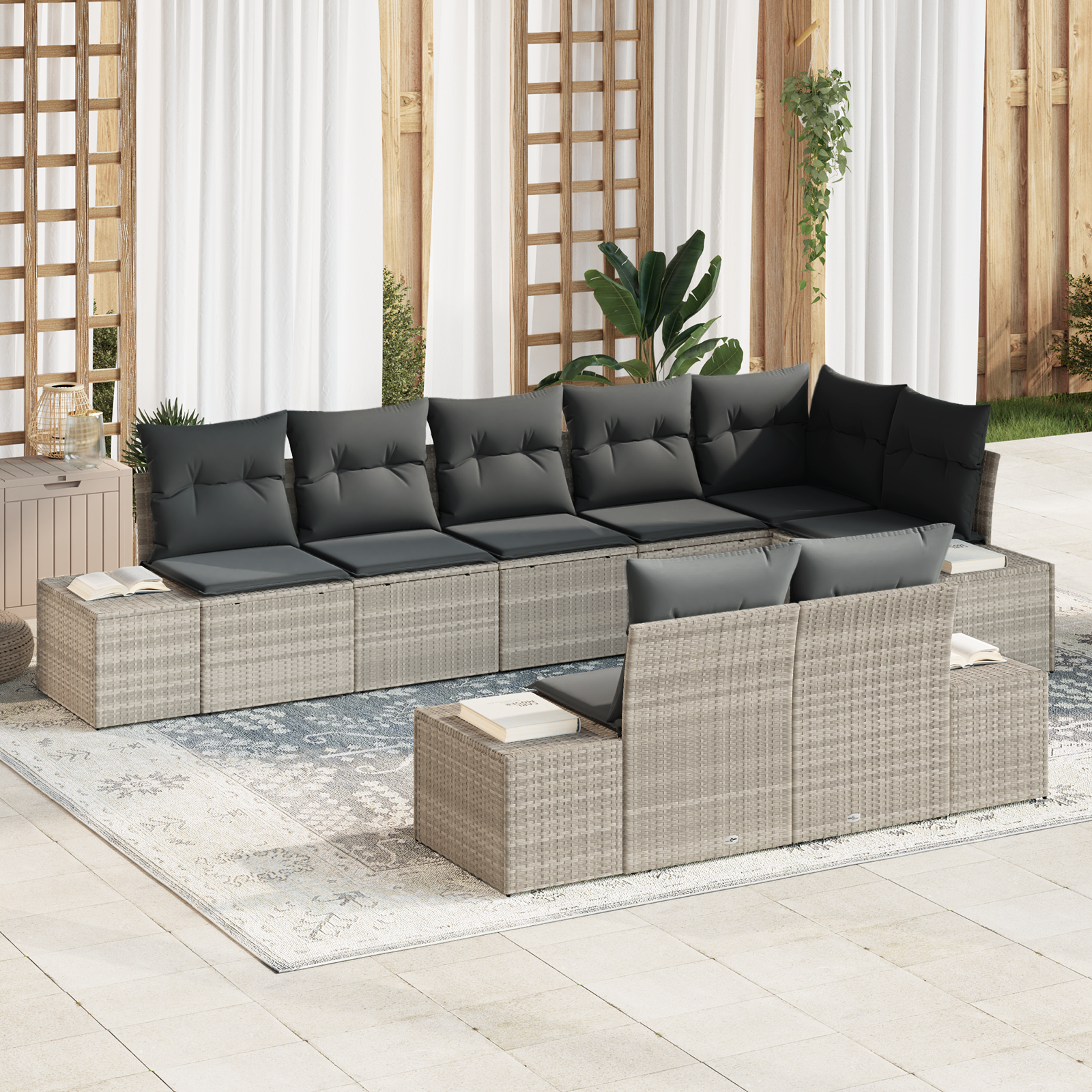 Thumbnail - vidaXL 8-teiliges Garten-Sofa-Set mit Kissen Hellgrau Poly-Rattan