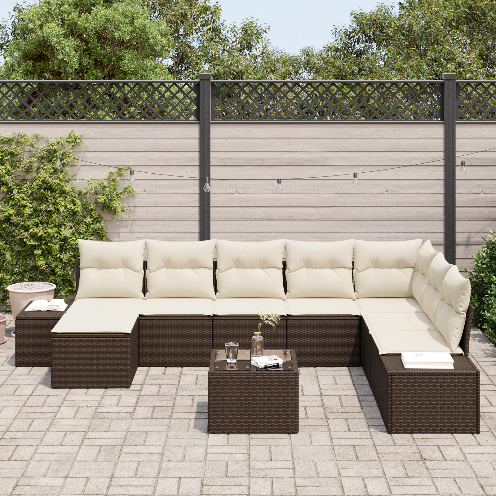 Conjunto de Sofá de Jardim com Almofadas de 8 Peças Cinza Polirattan