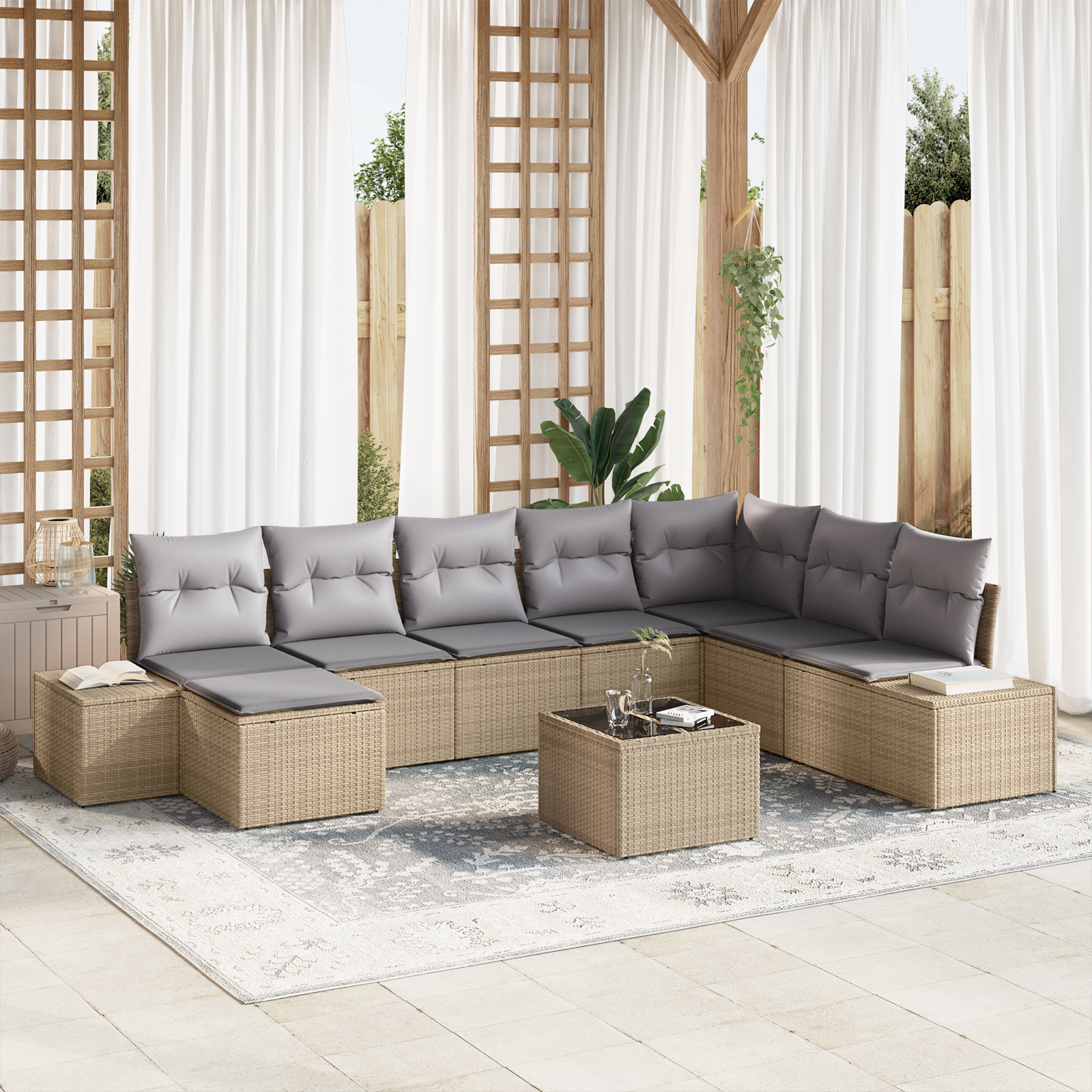 Thumbnail - vidaXL 9-teiliges Garten Sofa Set mit Kissen auf schwarzem Poly Rattan