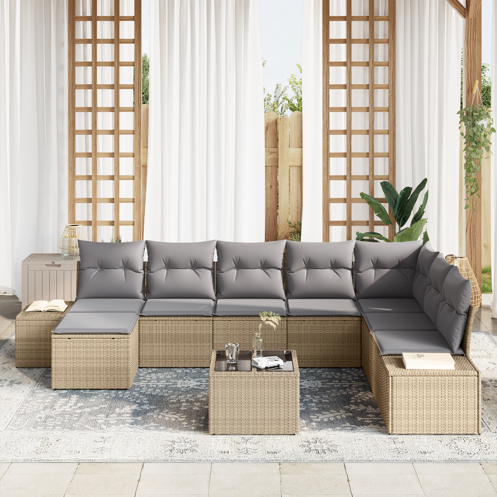 Thumbnail - vidaXL 9-teiliges Garten Sofa Set mit Kissen auf schwarzem Poly Rattan