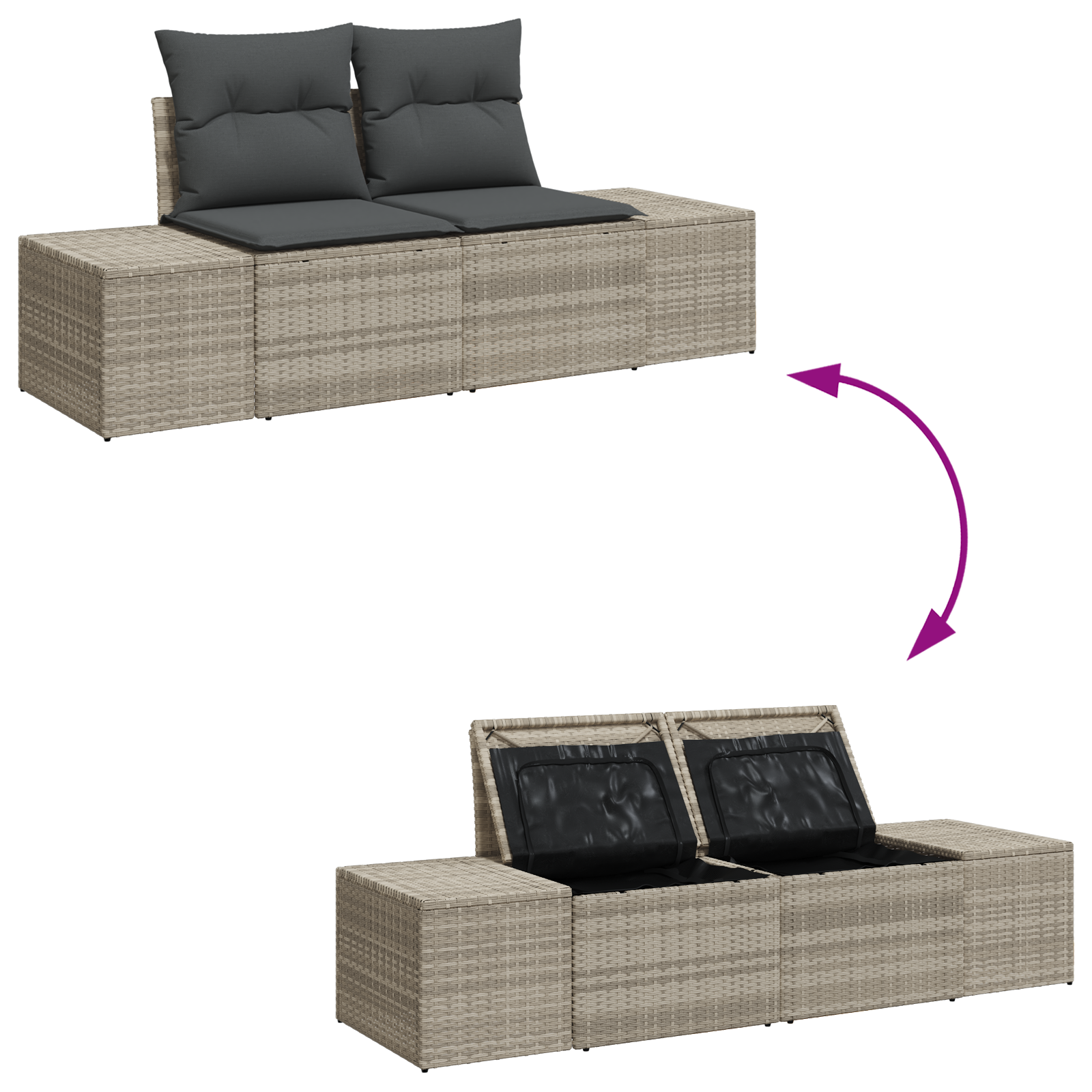7-teiliges Garten-Sofa-Set mit Kissen in hellgrau Poly-Rattan – Bild 9