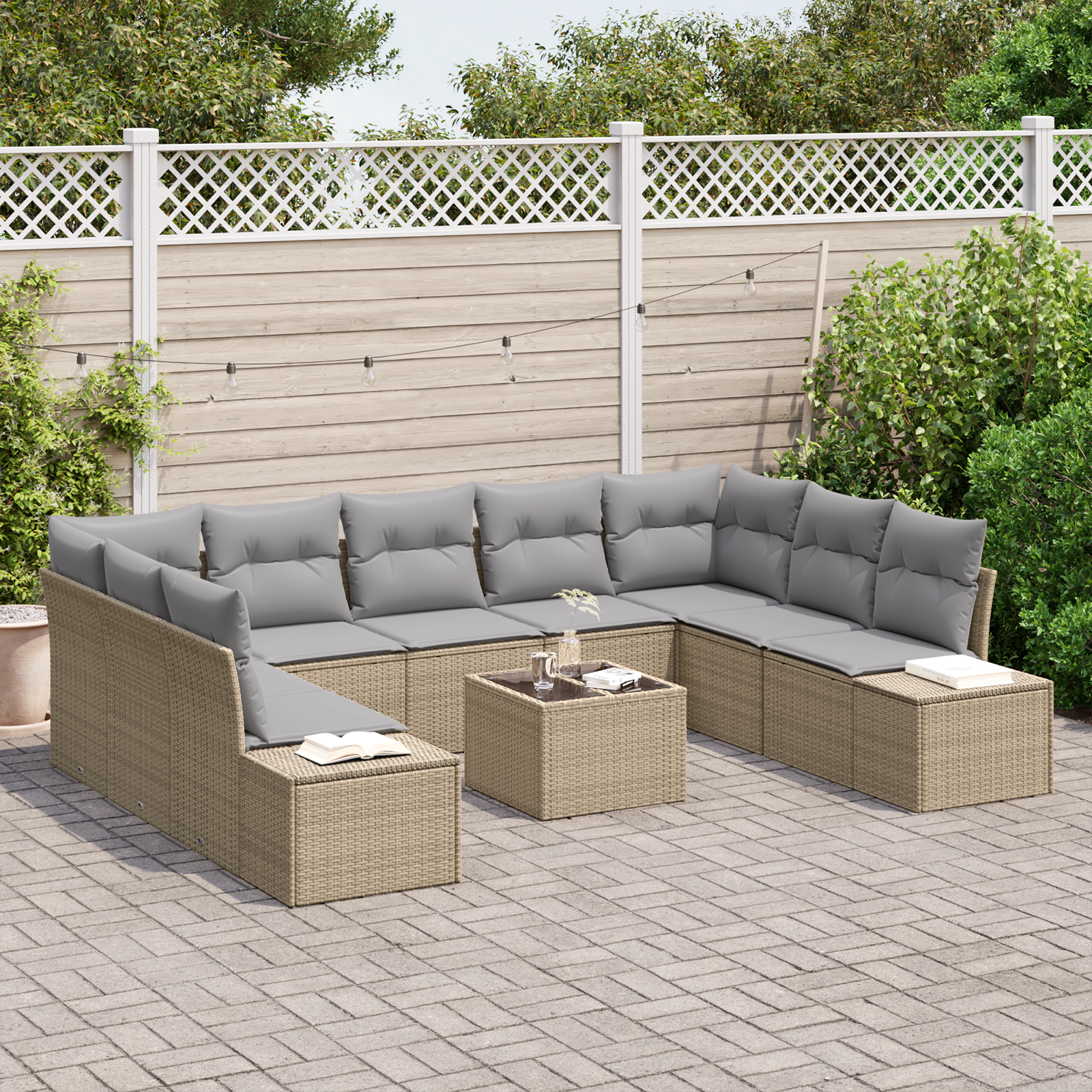 10 dalių Sodo Sofa Komplektas su Pagalvėmis Juoda Poli Ratanas - Image 3