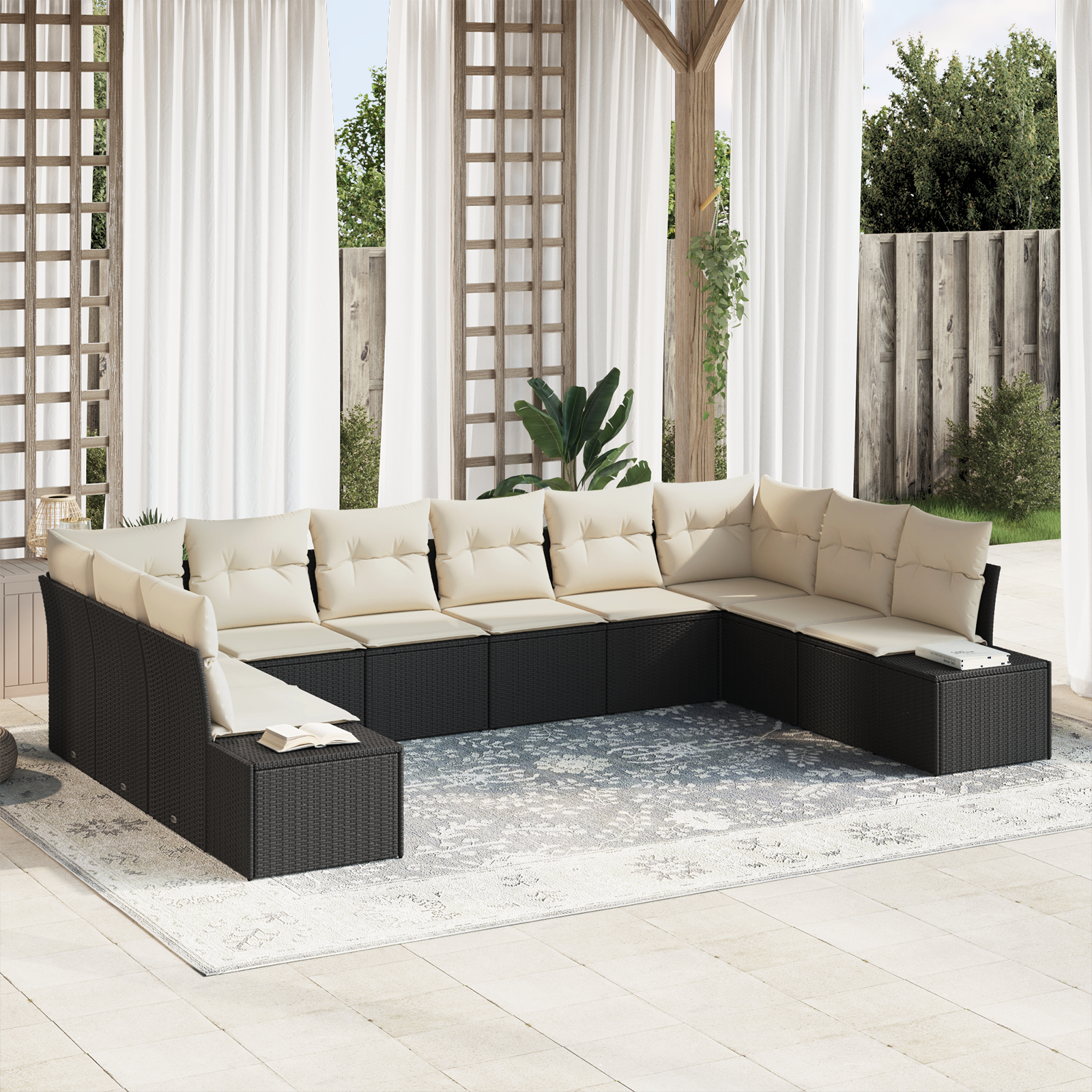 Thumbnail - vidaXL 10-teiliges Garten Sofa Set mit Kissen Schwarz Poly Rattan