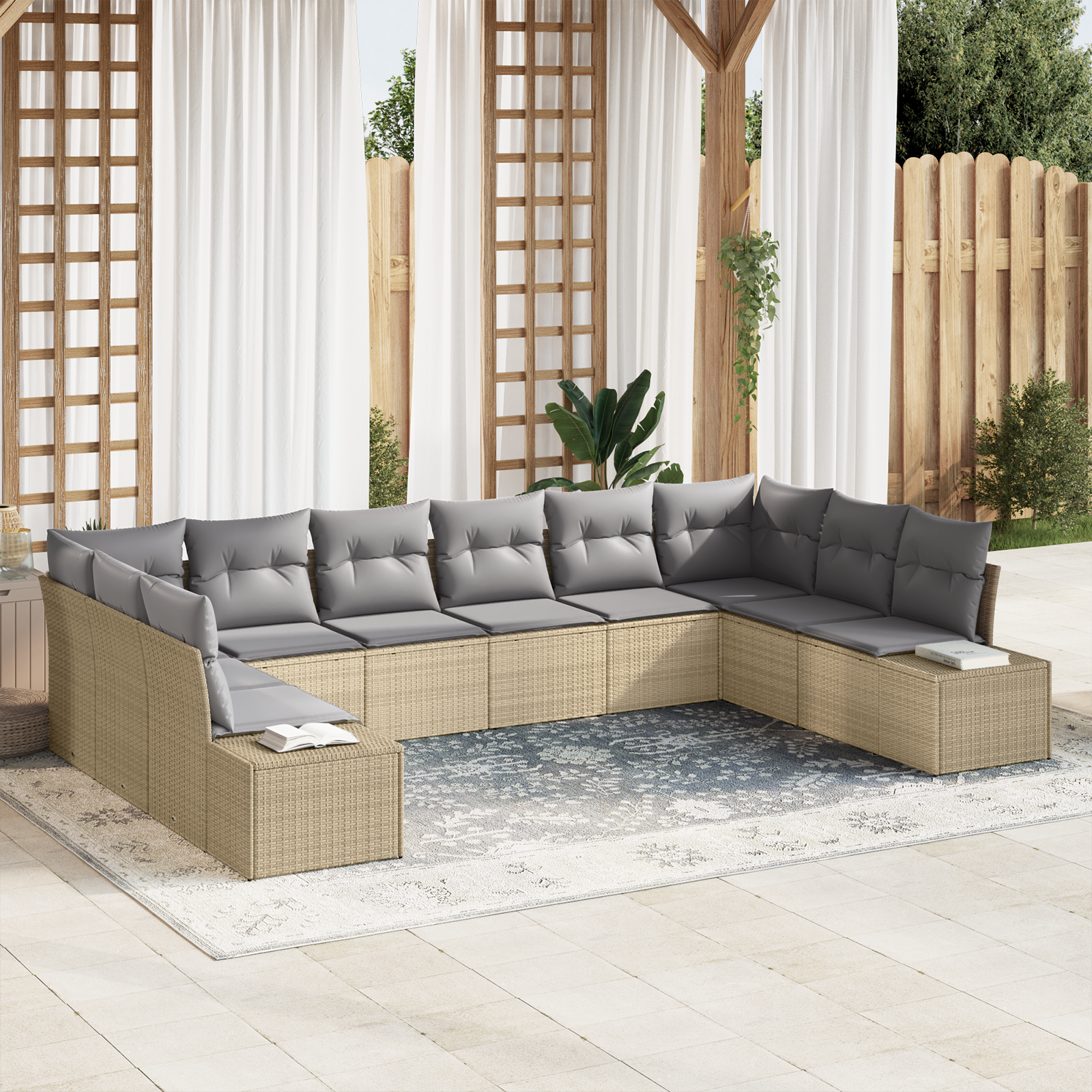 10 dalių sodo sofa rinkinys su pagalvėlėmis smėlio poli ratanui