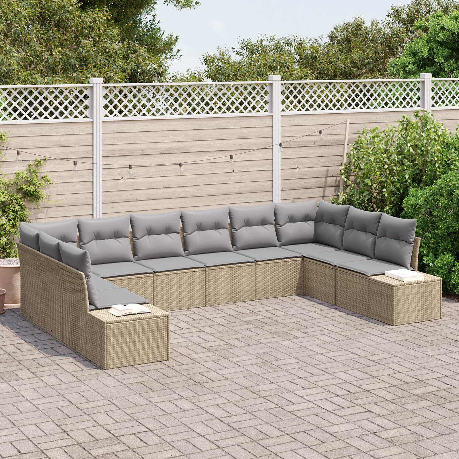 10 dalių sodo sofa rinkinys su pagalvėlėmis smėlio poli ratanui - Image 3