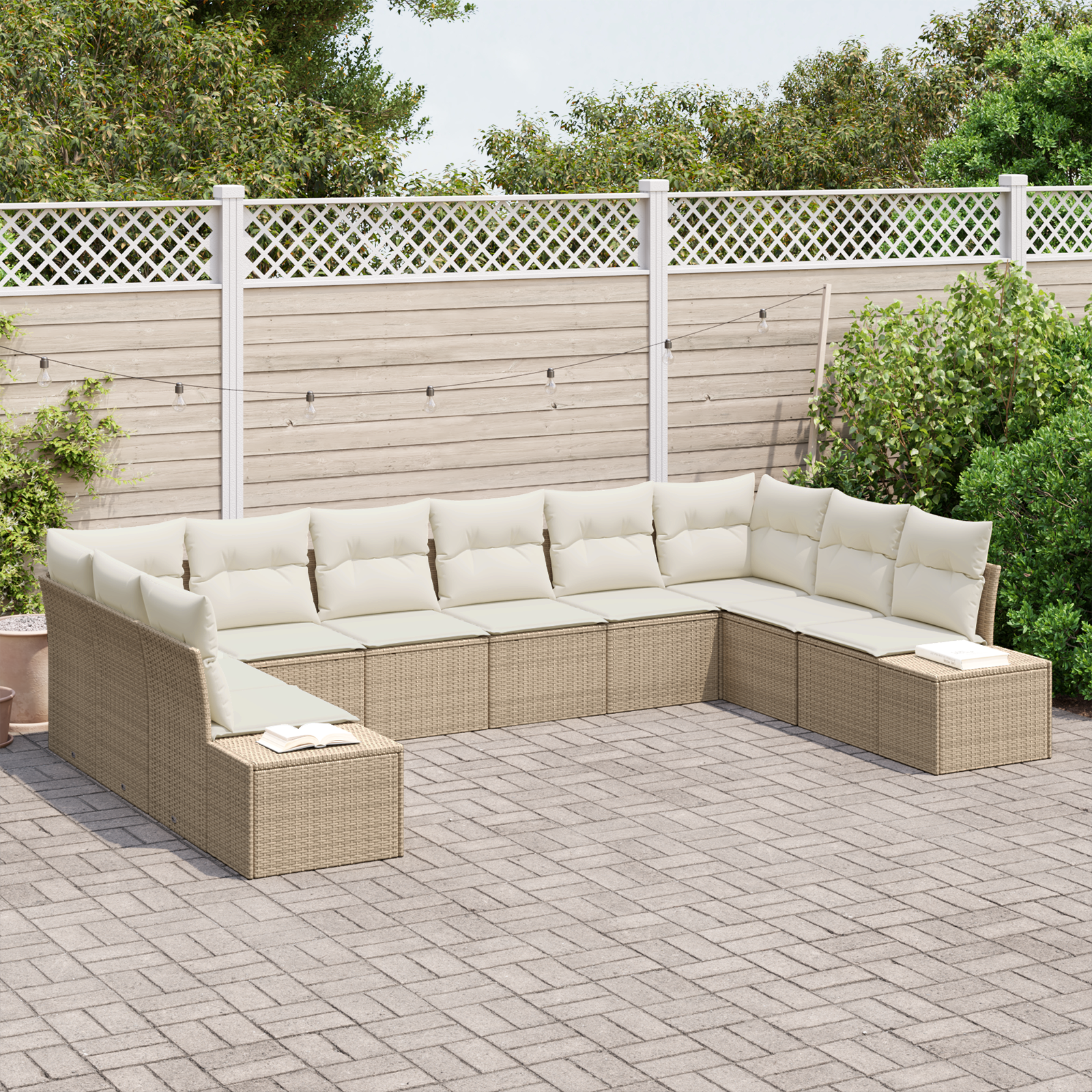 10 dalių sodo sofos rinkinys su pagalvėlėmis Smėlio Poli Rattan - Image 3