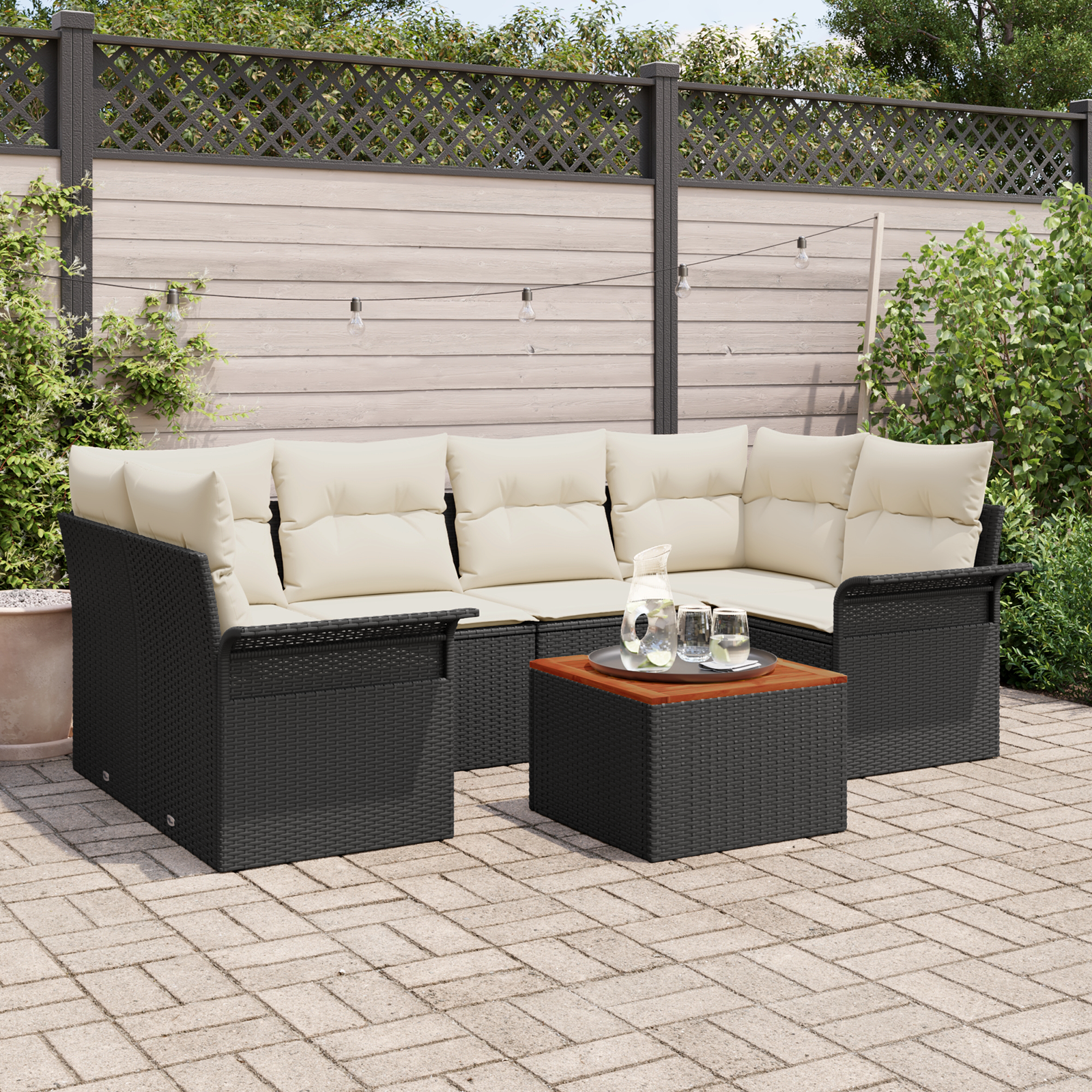 Thumbnail - vidaXL 7-teiliges Garten-Sofa-Set mit Kissen Schwarz Poly-Rattan Akazie