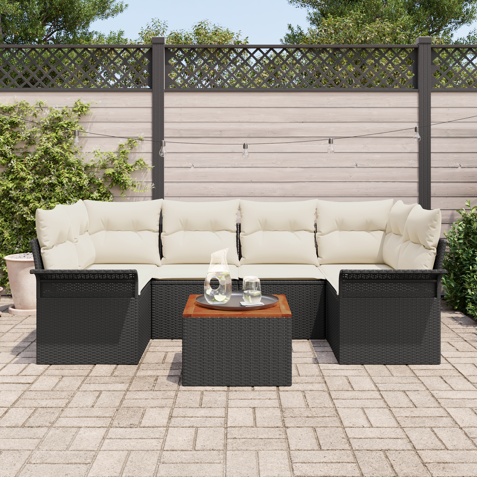 Thumbnail - vidaXL 7-teiliges Garten-Sofa-Set mit Kissen Schwarz Poly-Rattan Akazie