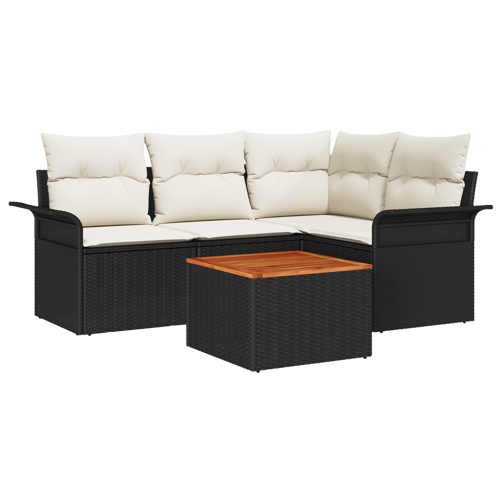 Thumbnail - vidaXL 5-Teiliges Garten-Sofaset mit Kissen Schwarz Poly Rattan Akazie
