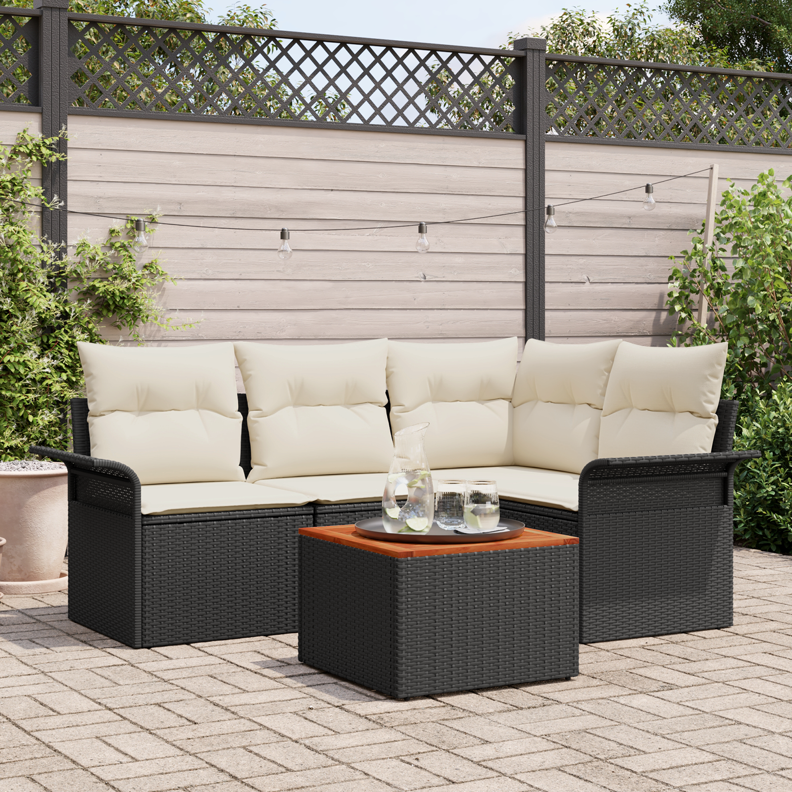 Thumbnail - vidaXL 5-Teiliges Garten-Sofaset mit Kissen Schwarz Poly Rattan Akazie