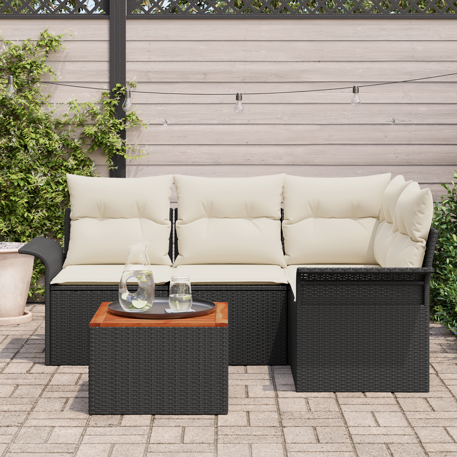 Thumbnail - vidaXL 5-Teiliges Garten-Sofaset mit Kissen Schwarz Poly Rattan Akazie