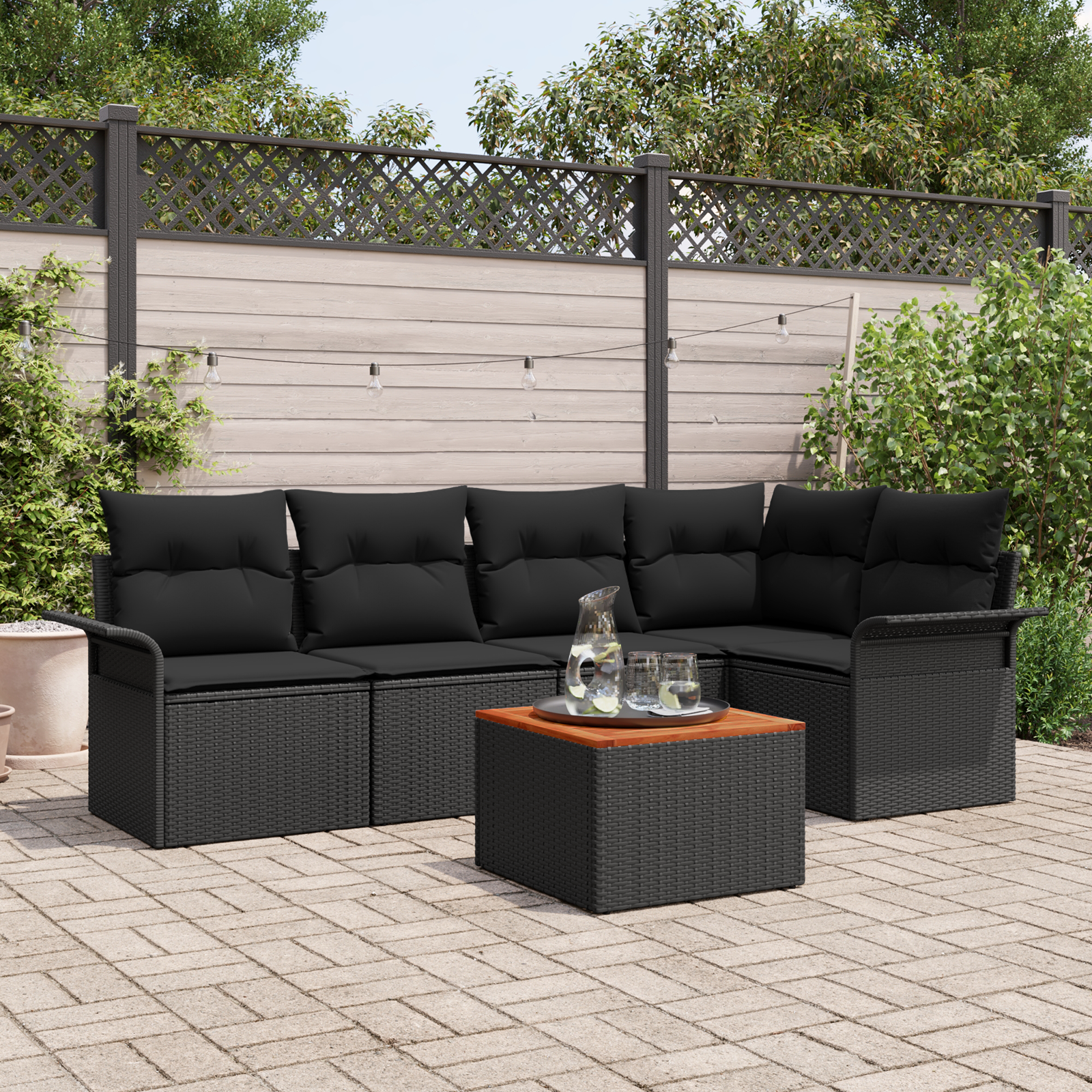 Thumbnail - vidaXL 6-teiliges Garten Sofa Set mit Kissen Schwarzes Poly Rattan Akazie