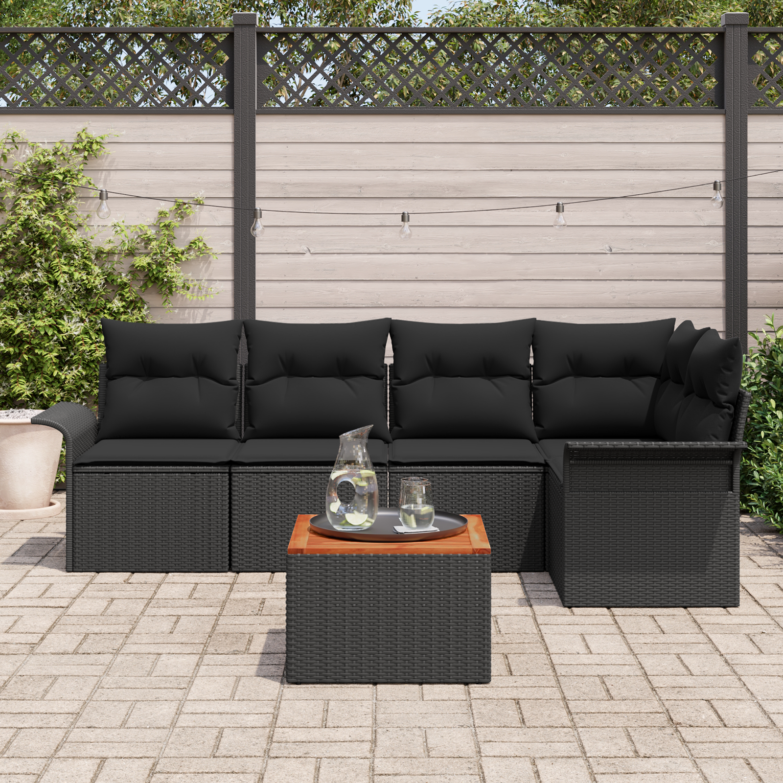Thumbnail - vidaXL 6-teiliges Garten Sofa Set mit Kissen Schwarzes Poly Rattan Akazie
