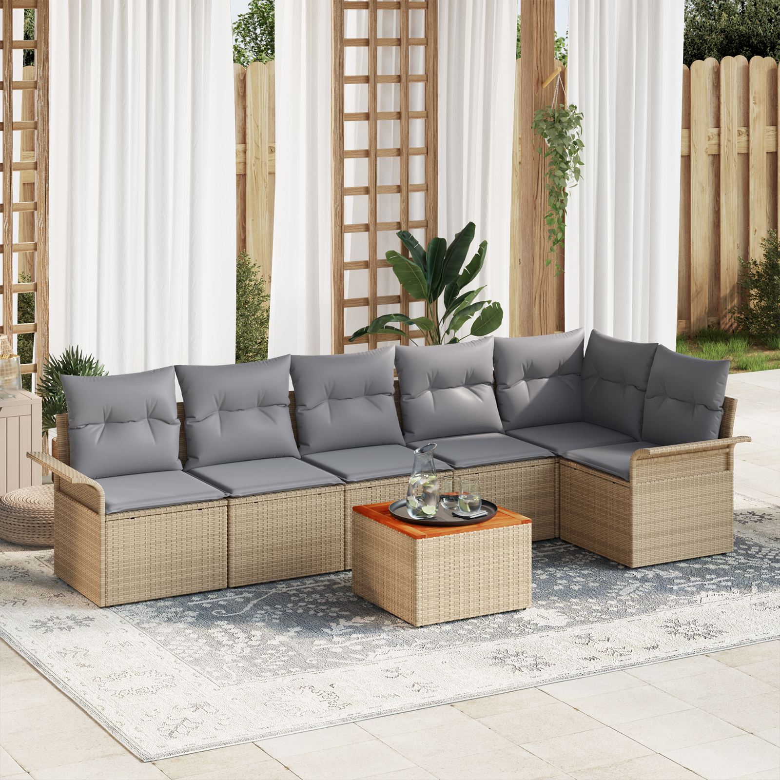 Thumbnail - vidaXL 7-teiliges Garten Sofa Set mit Kissen Beige Poly Rattan Akazie