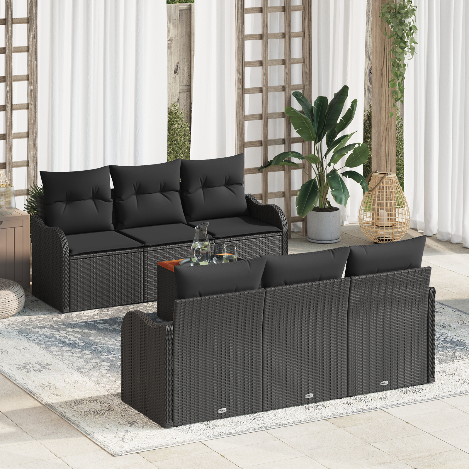 Thumbnail - vidaXL 7-tlg. Garten-Sofagarnitur mit Kissen Schwarz Poly Rattan