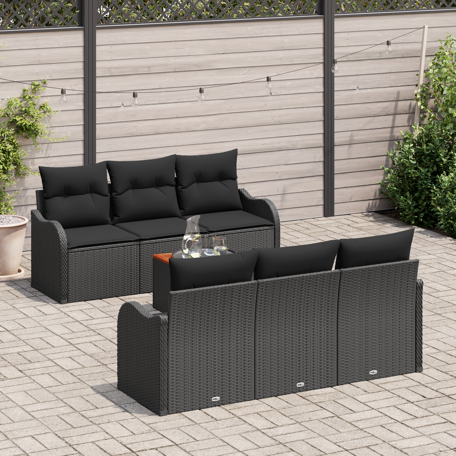 Thumbnail - vidaXL 7-tlg. Garten-Sofagarnitur mit Kissen Schwarz Poly Rattan